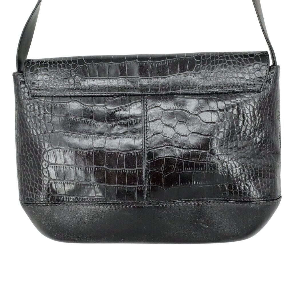 Carla Mancini Handbag Womens Black Leather Alligator Texture Shoulder Bag - Picture 2 of 13